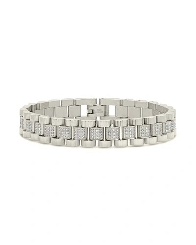 Sterling Forever Cz Accent Watch Band Chain Bracelet In Silver