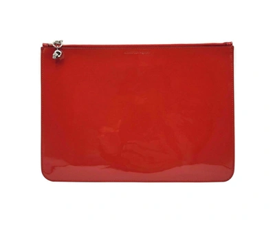 Shop Alexander Mcqueen Women's Charm Patent Leather  Skull Pouch In Red