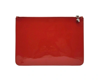 Shop Alexander Mcqueen Women's Charm Patent Leather  Skull Pouch In Red