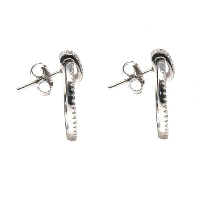 Suzy Levian Sterling Silver Micro Pave Abstract Cubic Zirconia Hoop Earrings In White