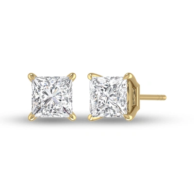 Shop Lab Grown Diamonds Lab Grown 1 Ctw Princess Cut Solitaire Diamond Earrings In 14k Yellow Gold In Silver