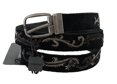 Shop Dolce & Gabbana Cotton Royal Bee Embroidery Men's Belt In Black