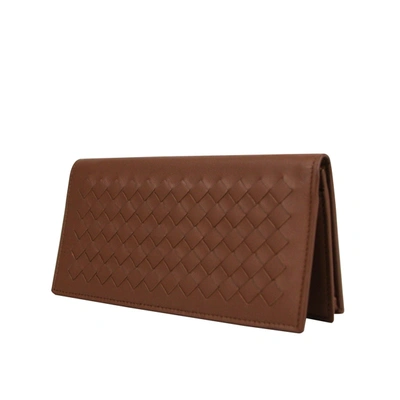 Shop Bottega Veneta Men's Woven Leather Long Bifold Wallet In Brown