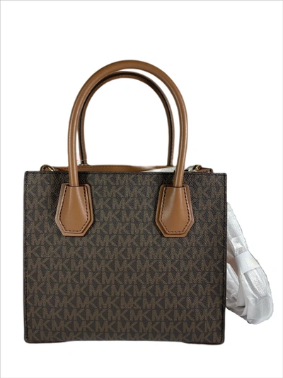 Michael Kors Mercer Medium Brown Leather Messenger Bag In Beige