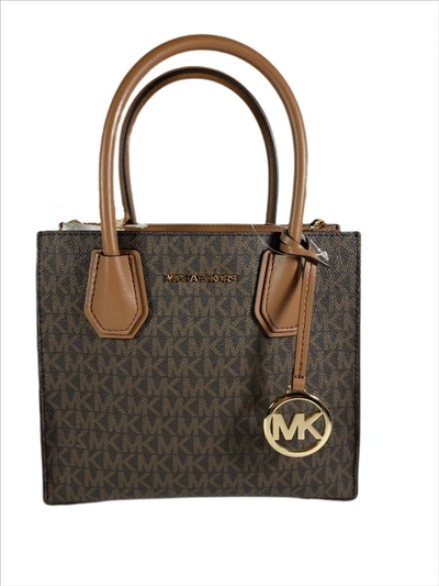 Michael Kors Mercer Medium Brown Leather Messenger Bag In Beige