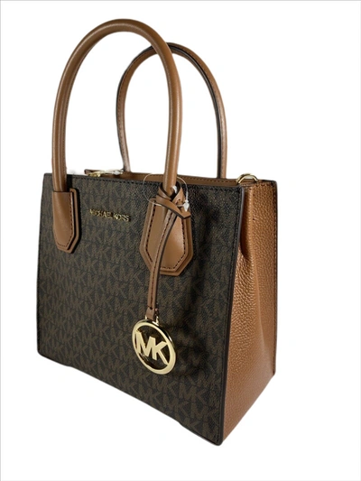 Michael Kors Mercer Medium Brown Leather Messenger Bag In Beige