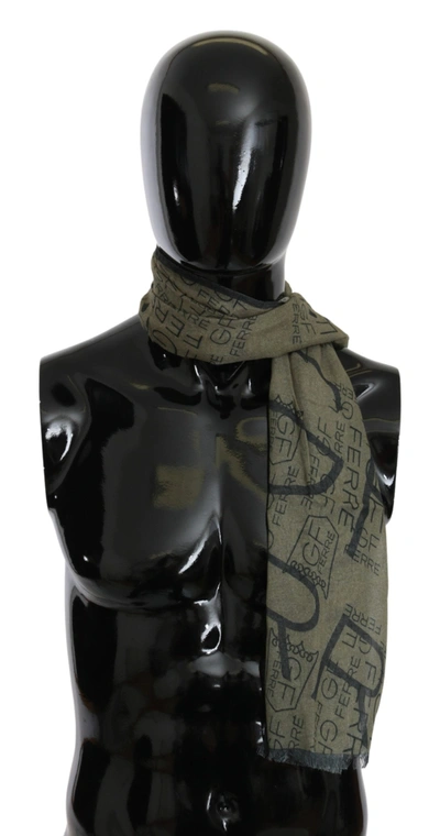 Gf Ferre' Wool Viscose Foulard Patterned Branded Scarf In Black