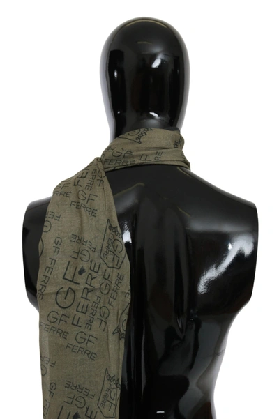 Gf Ferre' Wool Viscose Foulard Patterned Branded Scarf In Black