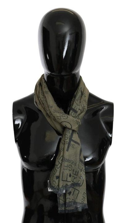 Gf Ferre' Wool Viscose Foulard Patterned Branded Scarf In Black