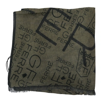Gf Ferre' Wool Viscose Foulard Patterned Branded Scarf In Black