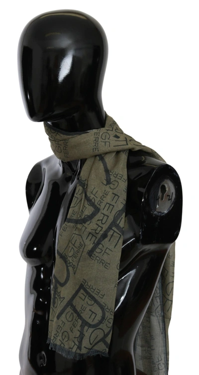 Gf Ferre' Wool Viscose Foulard Patterned Branded Scarf In Black