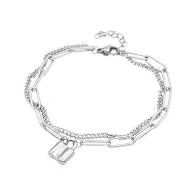 Shop Adornia Padlock Mixed Chain Bracelet Silver