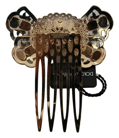 Shop Dolce & Gabbana Brass Clear Crystal Hair Stick Accessory Women's Comb In Gold