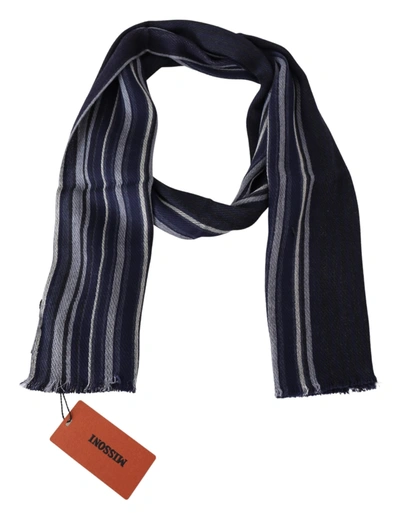 Missoni Multicolor Wool Striped Unisex Wrap Fringes Shawl In Black