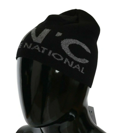 Costume National Beanie Black Wool Blend Branded Hat In Black