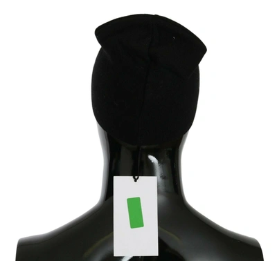 Costume National Beanie Black Wool Blend Branded Hat In Black