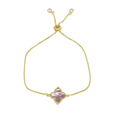 Adornia Four Point Flower Bolo Bracelet Pink Mother Of Pearl Gold In Pink