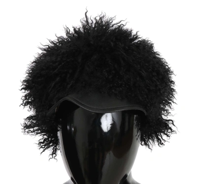 Shop Dolce & Gabbana Tibet Lamb Fur Leather Gatsby Women's Hat In Black