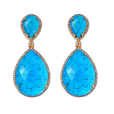 Shop Liv Oliver 18k Gold Plated Turquoise Double Pear Drop Earrings In Blue