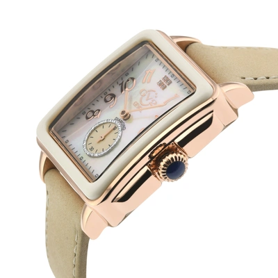 Shop Gv2 Bari White Enamel White Mop Dial Diamond Watch, Genuine Brown Leather Strap In Multi