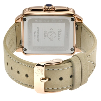 Shop Gv2 Bari White Enamel White Mop Dial Diamond Watch, Genuine Brown Leather Strap In Multi
