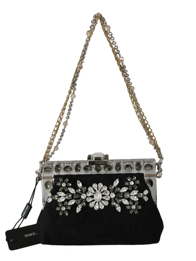 Shop Dolce & Gabbana Ricamo  Crystal Shoulder Vanda Women's Purse In Black