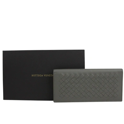 Shop Bottega Veneta Men's Intercciaco Leather Woven Long Bifold Wallet In Grey