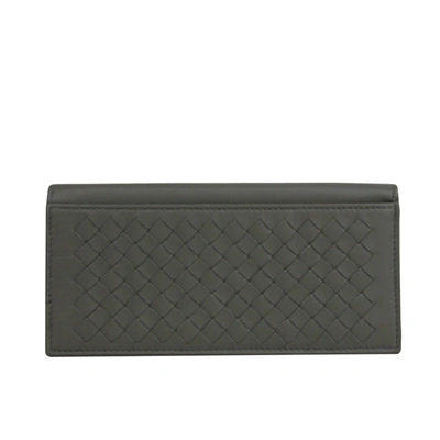 Shop Bottega Veneta Men's Intercciaco Leather Woven Long Bifold Wallet In Grey
