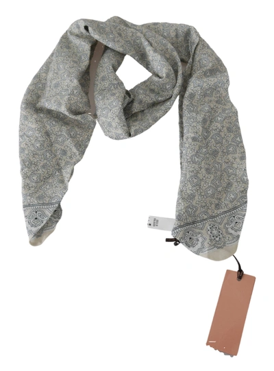 Ermanno Scervino Cotton Beige Blue Fantasy Print Scarf In Beige