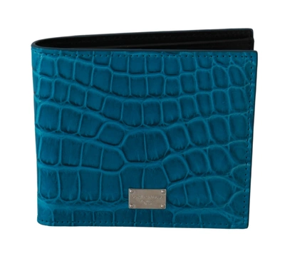 Shop Dolce & Gabbana Mens Card Holder Bifold Logo Exotic Skin Men's Wallet In Blue