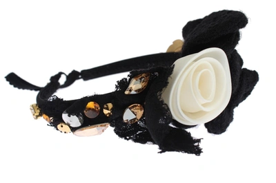 Shop Dolce & Gabbana Diadem Headband Tiara  Rose Crystal Hair Women's In Black