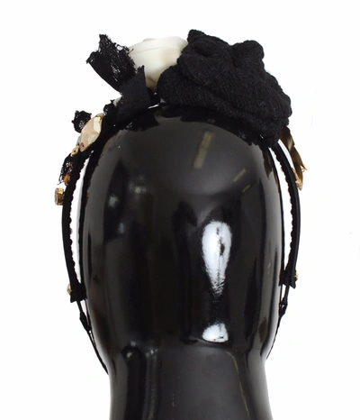 Shop Dolce & Gabbana Diadem Headband Tiara  Rose Crystal Hair Women's In Black