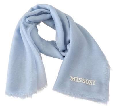 Missoni Light Blue Cashmere Unisex Neck Wrap Scarf In Grey