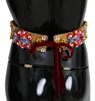 Shop Dolce & Gabbana Embellished Floral Crystal Wide Waist En Women's Belt In Multi