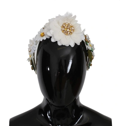 Shop Dolce & Gabbana Yellow  Sunflower Crystal Floral Women's Headband In Black