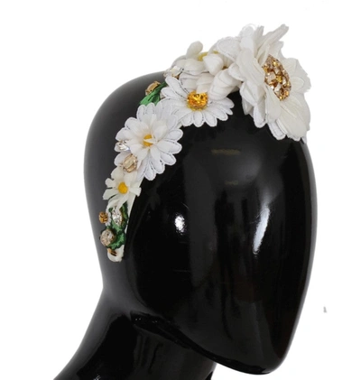 Shop Dolce & Gabbana Yellow  Sunflower Crystal Floral Women's Headband In Black