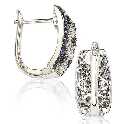 Suzy Levian Sterling Silver And 18k Gold 1 1/2ct Tgw Sapphire And Diamond Accent Abstract Earrings In Blue