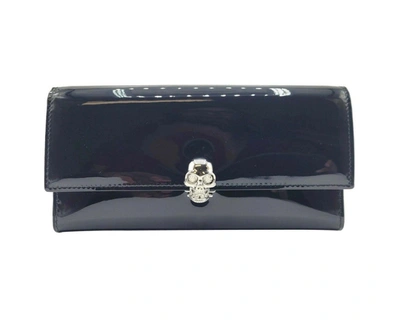 Shop Alexander Mcqueen Women's Patent Leather Continental Wallet In Black