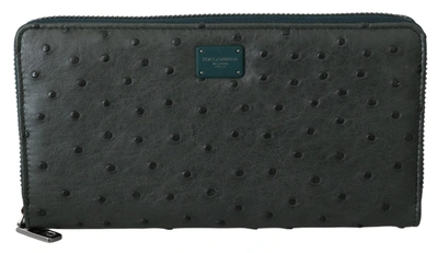 Shop Dolce & Gabbana Ostrich Leather Continental Mens Clutch Men's Wallet In Grey