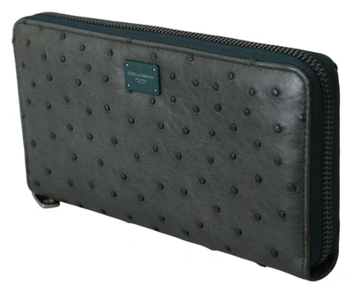 Shop Dolce & Gabbana Ostrich Leather Continental Mens Clutch Men's Wallet In Grey