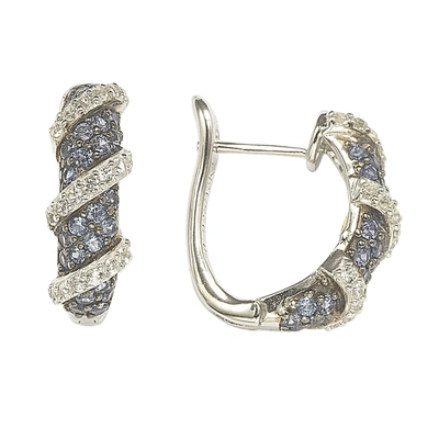 Suzy Levian Sapphire And Diamond Accent In Sterling Silver Petite Wrap Around Earrings In Blue