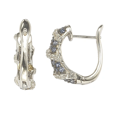 Suzy Levian Sapphire And Diamond Accent In Sterling Silver Petite Wrap Around Earrings In Blue