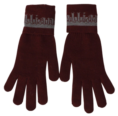 Shop John Galliano Elastic Wrist Length Mitten Designer Logo Women's Gloves In Red