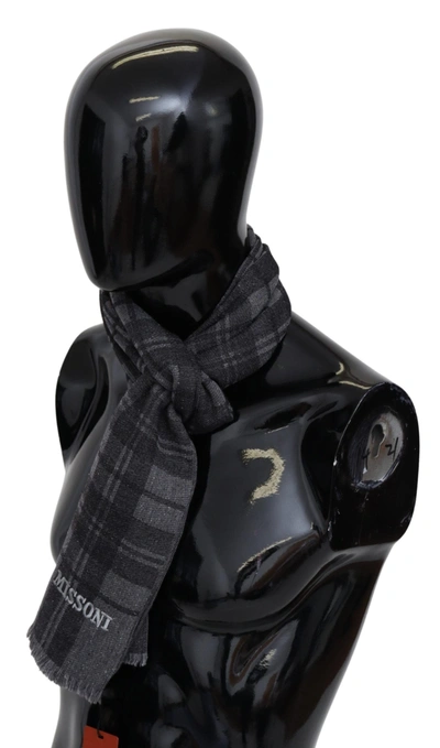 Shop Missoni Wool Knit Plaid Unisex Neck Wrap Shawl Men's Scarf In Black