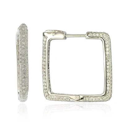 Suzy Levian Sterling Silver Pave Cubic Zirconia Modern Square Hoops In White