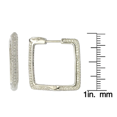 Suzy Levian Sterling Silver Pave Cubic Zirconia Modern Square Hoops In White