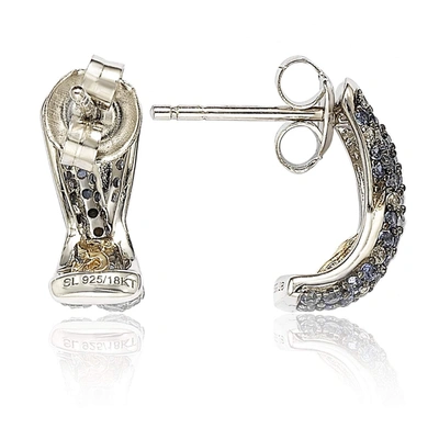Suzy Levian Sterling Silver Sapphire Petite Crossover Pave Earrings In Blue
