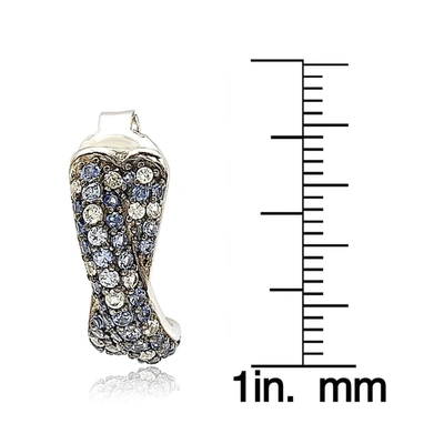 Suzy Levian Sterling Silver Sapphire Petite Crossover Pave Earrings In Blue