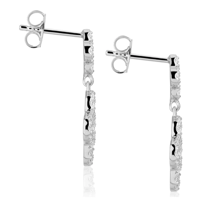 Suzy Levian Cubic Zirconia Sterling Silver Double Clover Dangle Earrings In White