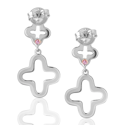Suzy Levian Cubic Zirconia Sterling Silver Double Clover Dangle Earrings In White